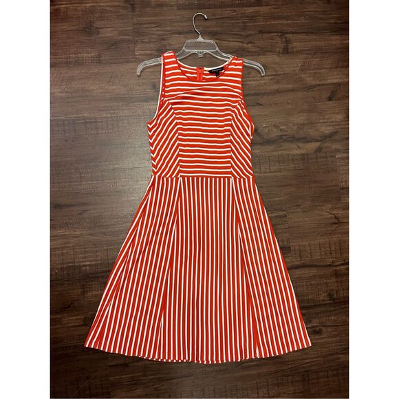 Banana Republic Orange and White Striped Rayon Blend A-Line Dress, Size 10 - Picture 1 of 7